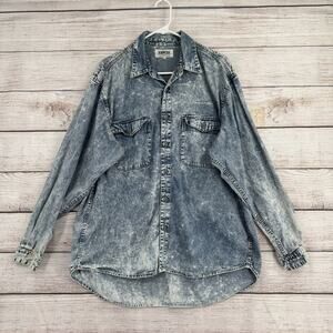 Vintage Edwin Denim Shirt Mens Large Acid Wash Blue Western Button Up Japan 90s